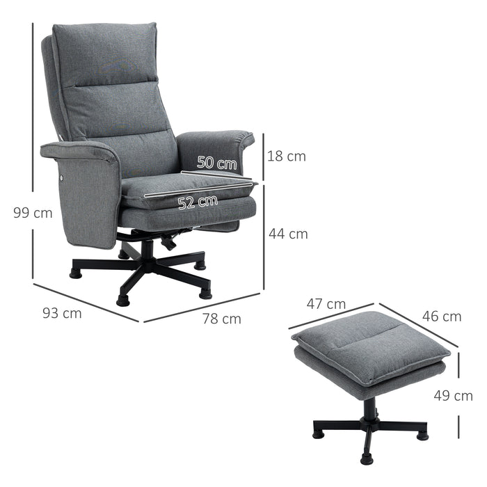 Swivel Recliner and Ottoman Set - Upholstered Massage Armchair with Remote, Timer, Steel Base in Grey - Comfortable Lounging for Home and Office