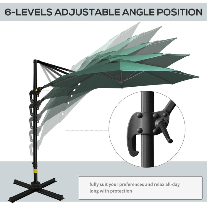 3M Patio Offset Roma Umbrella - Cantilever Hanging Sunshade with 360° Rotation and Cross Base - Ideal Outdoor Shelter for Gardens and Patios