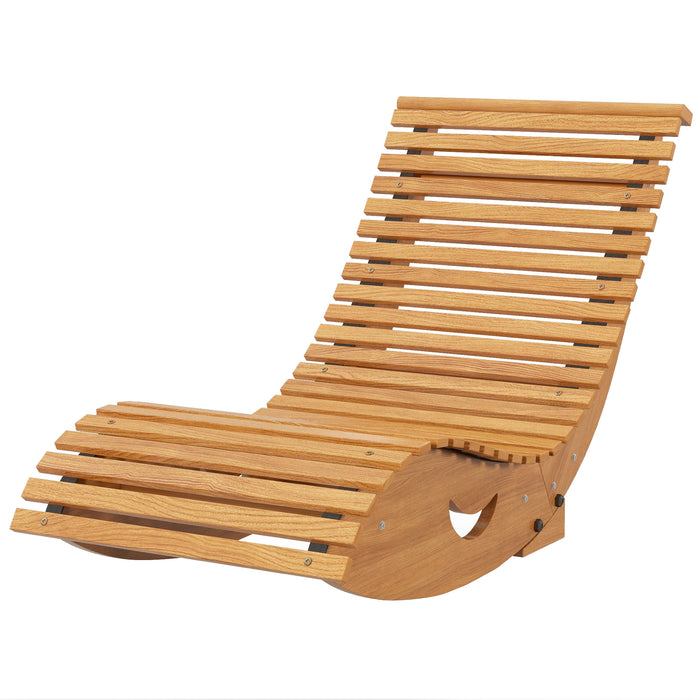 Outdoor Slatted Wooden Rocking Chair - Teak Finish, 130x60x60 cm Durable Patio Rocker - Ideal for Relaxing on Deck or Porch