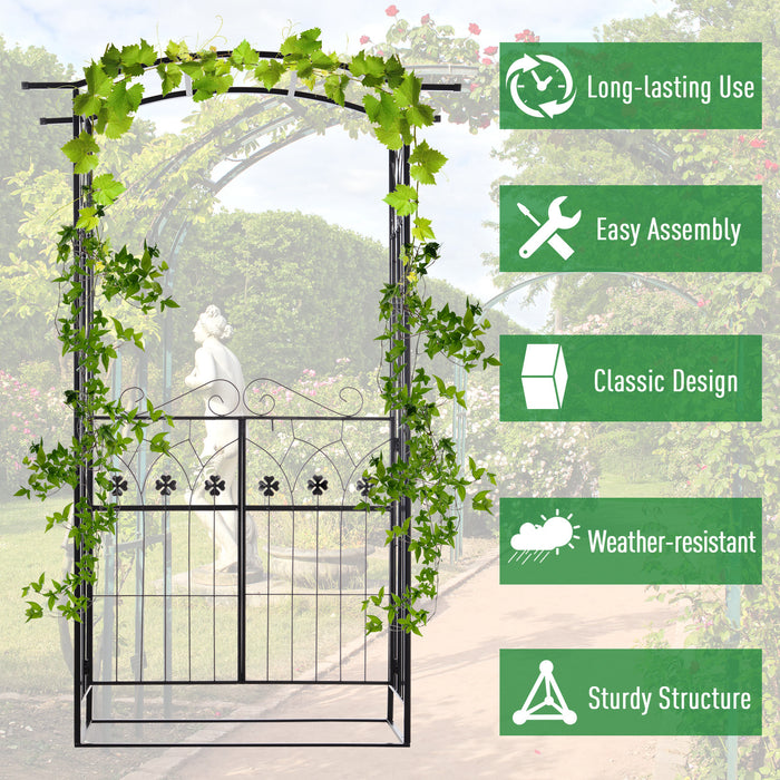 Garden Archway with Integrated Gate - Metal Frame Outdoor Entrance Arbor, Black Finish - Entryway Enhancer for Landscaping & Climbing Plants