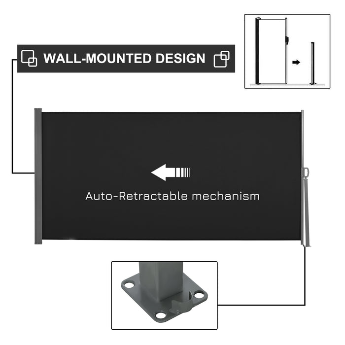 Retractable Side Awning - Patio Garden Wall Balcony Screen Panel, Outdoor Privacy Blind Divider, 3x1.6M in Black - Ideal for Creating Secluded Outdoor Spaces