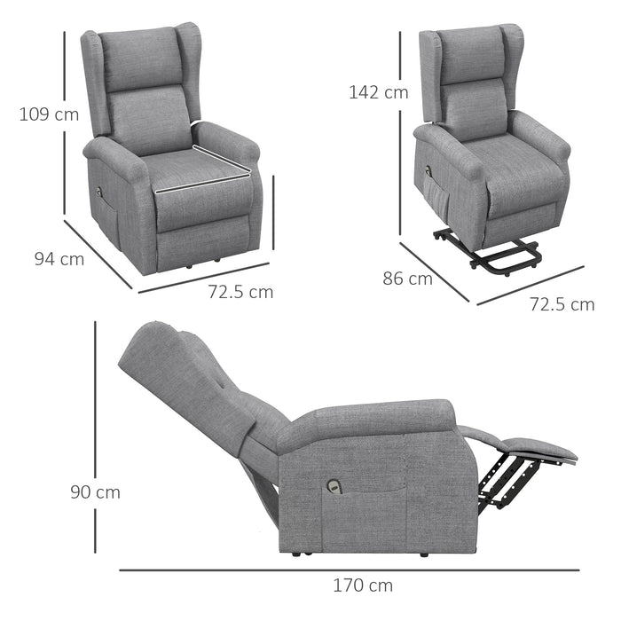 Fabric Electric Power Lift Recliner Chair with Remote - Comfortable Motorized Lounge Chair for Elders, Grey - Ideal for Assistance in Living Room Spaces