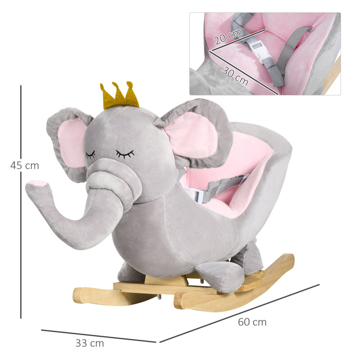 Elephant-Shaped Baby Rocker - Sturdy Wooden Base, Comfortable Seat with Safety Belt, Grey - Fun Rocking Toy for Toddlers 1.5-3 Years Old