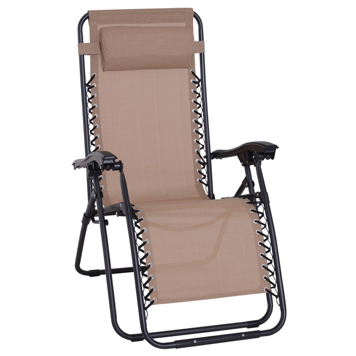 Zero Gravity Patio Chair - Outdoor Folding Recliner with Metal Frame and Head Pillow - Comfortable Sun Lounger for Deck, Garden, Camping Relaxation