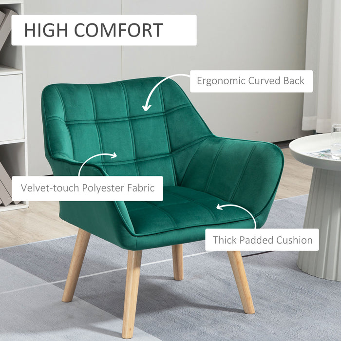 Accent Armchair with Wide Arms - Green Living Room Chair with Slanted Back & Thick Cushioning - Comfortable Seating with Sturdy Rubberwood Legs