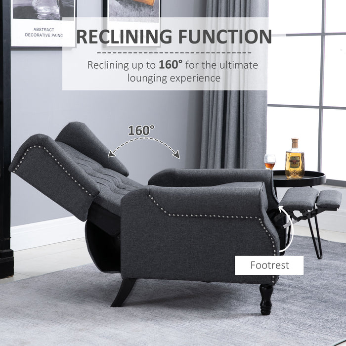 Reclining Wingback Armchair with Button Tufted Back - Dark Grey Living Room Chair with Footrest - Comfortable Lounging for Home Relaxation