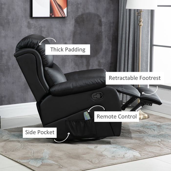 PU Leather Massage Recliner Chair with Heating - 8-Point Vibrating Massage, Swivel Base, Built-in Footrest, and Remote Control - Comfortable Lounge Chair for Relaxation and Stress Relief