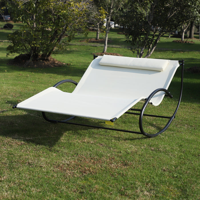 Texteline Double Lounger with Pillow - Beige Comfortable Outdoor Recliner - Perfect for Couples or Poolside Relaxation