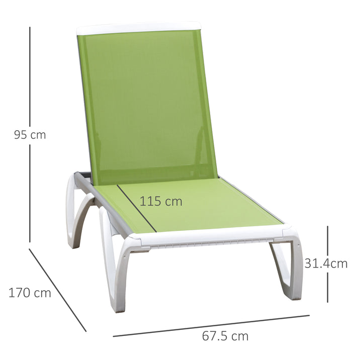 Adjustable Back Portable Chaise Lounge - Durable Texteline Outdoor Sun Lounger in Green - Ideal for Patio Relaxation and Comfort