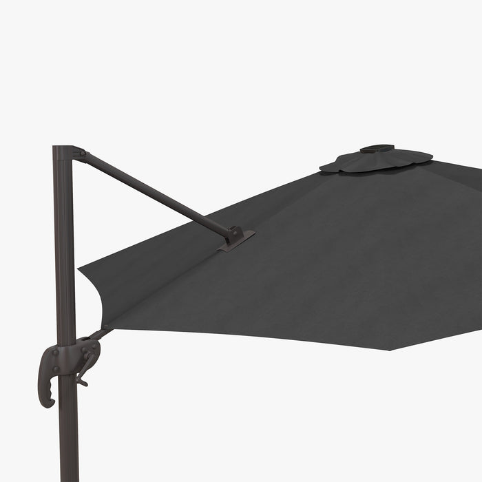 LED Solar-Powered Cantilever Parasol with Base - Durable Outdoor Sun Umbrella, 3m Coverage, Dark Grey - Ideal Shade Solution for Patio or Garden