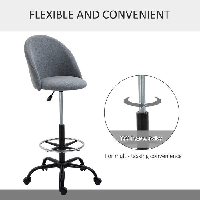 Ergonomic Drafting Chair with Adjustable Height - Padded Swivel Seat, Footrest, and 5 Wheels for Comfortable Movement - Ideal for Home Office and Versatile Use