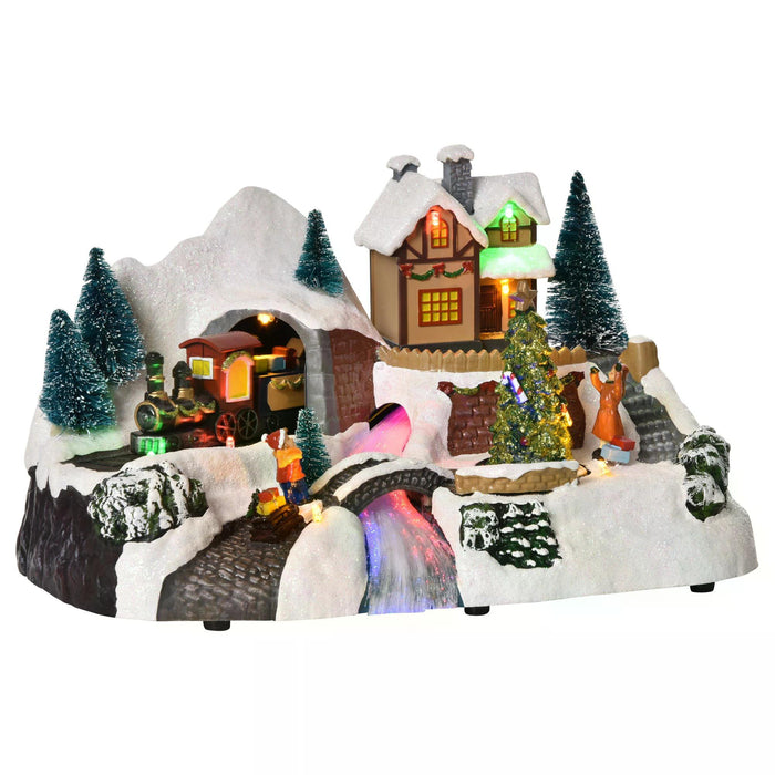 Animated Christmas Village Scene with Rotating Tree and Music - Pre-lit Fiber Optic Holiday Decor Accessory - Festive Tabletop Display for Seasonal Cheer