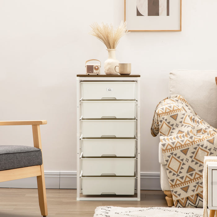 6-Drawer Chest Storage Unit - Steel-Framed Bedroom and Living Room Organizer, White Finish - Space-Saving Furniture for Clutter-Free Living