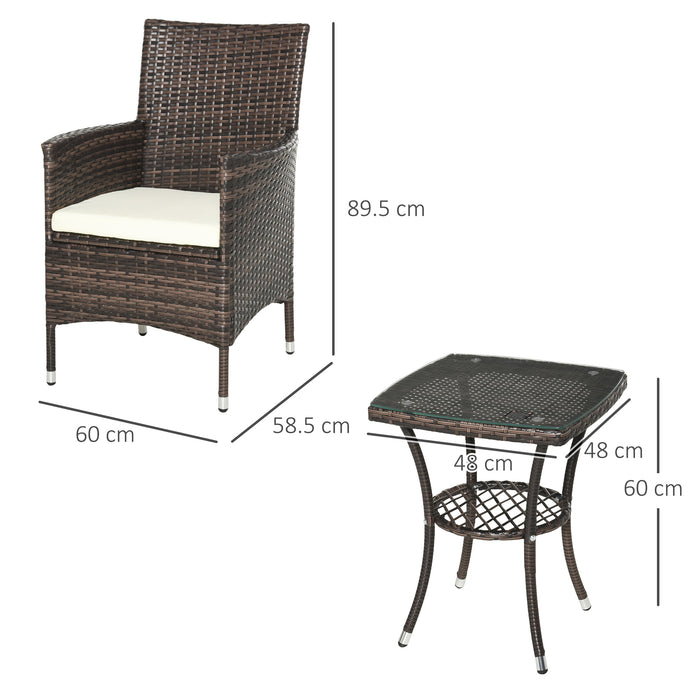 Rattan Garden Bistro Set - 3-Piece Woven Patio Furniture with Chairs and Table - Ideal for Outdoor Dining and Conservatory Spaces (Brown)