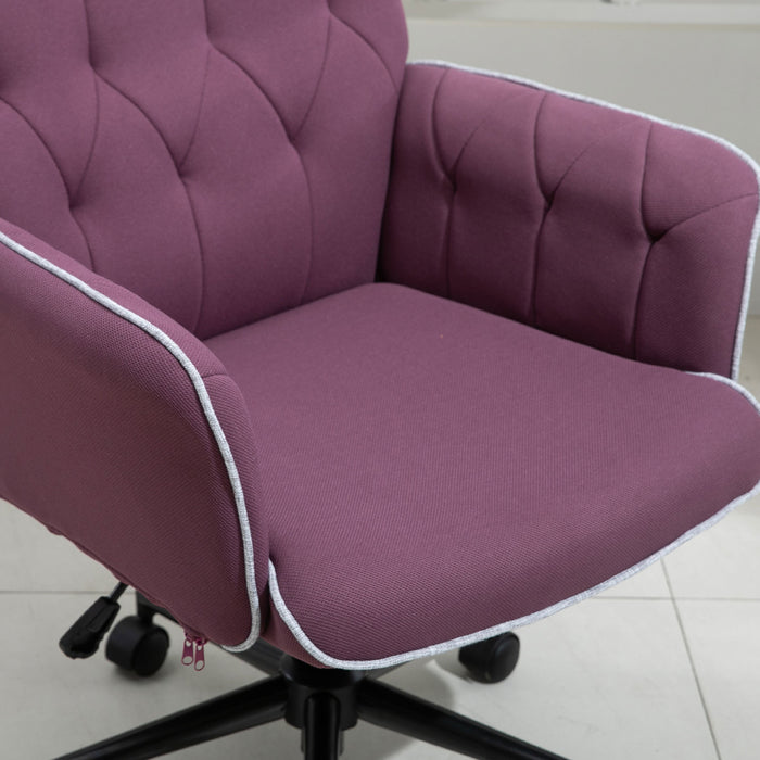 Ergonomic Linen Swivel Chair - Mid-Back Office Computer Chair with Adjustable Seat and Arms, Purple - Ideal for Desk-Centric Professionals