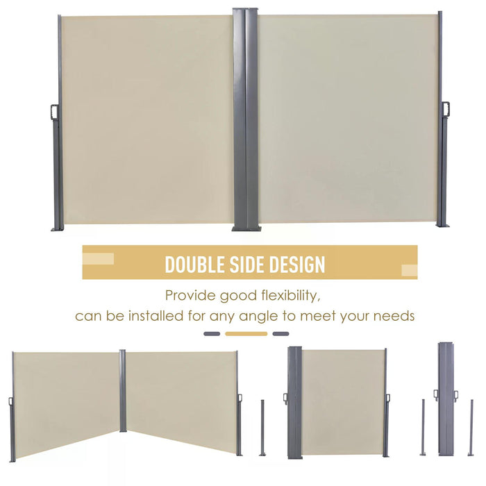 Steel Frame Retractable Awning - Double-Sided Privacy Screen in Beige - Ideal Outdoor Divider for Patios and Gardens