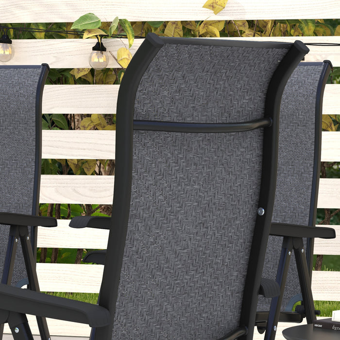 Outdoor Rattan Folding Chair Set - 4 PCs, 7-Position Adjustable Backrest - Ideal for Patio, Lawn Comfort