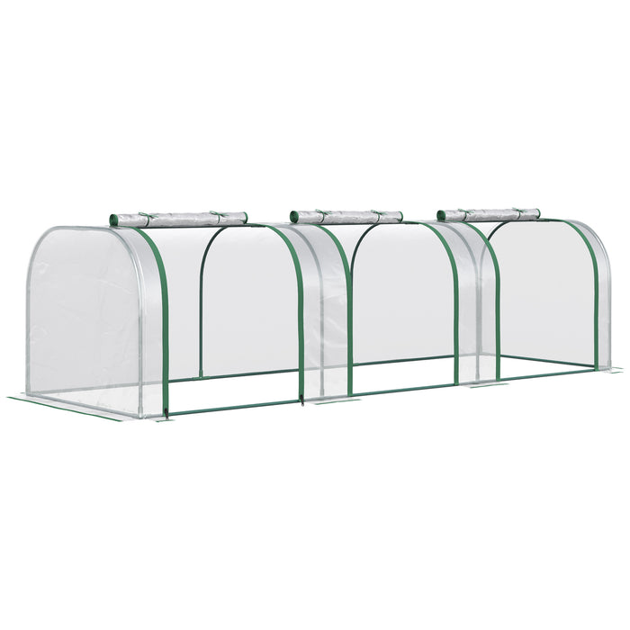 Green Grow House PVC Tunnel Greenhouse - Steel Frame with Zipper Doors, 295x100x80 cm, Transparent Design - Ideal for Garden and Backyard Plant Protection