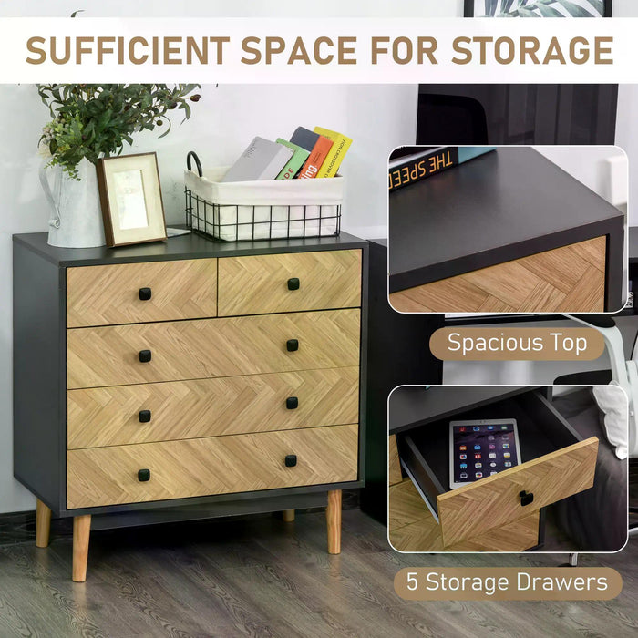 5-Drawer Chest Dresser - Freestanding Storage Cabinet with Metal Handles - Ideal for Bedroom and Living Room Organization