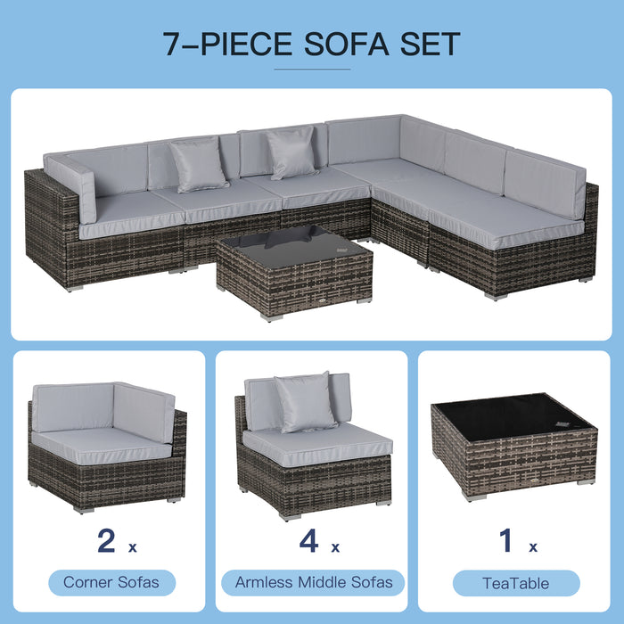 7-Piece Rattan Patio Furniture Set - Outdoor Sectional Sofa with Coffee Table, Wicker Weave, Cushions & Pillows - Ideal for Garden Entertaining and Relaxation