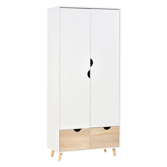 Elegant 2-Door Wardrobe with Shelving - Ample Storage for Clothing, Accessories & Footwear - Ideal for Home Organization with Wood Accents