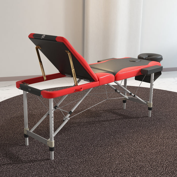 Foldable Massage Table with Facial Couch - Professional Salon and SPA Bed in Black and Red - Portable Solution for Massage Therapists and Estheticians