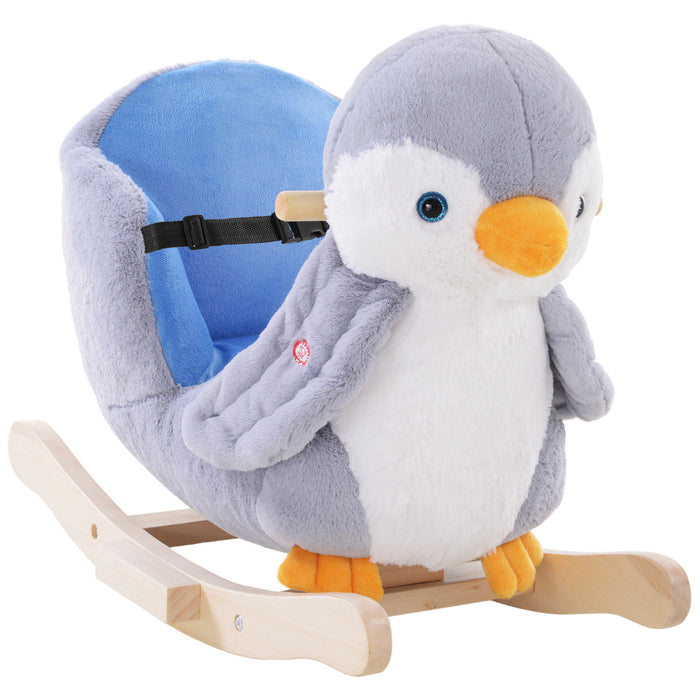 Colourful Plush Rocking Penguin with Musical Button - 32 Melodies, Wide Seat & Handlebar for Safe Riding - Ideal for Toddlers' Motor Skills Development