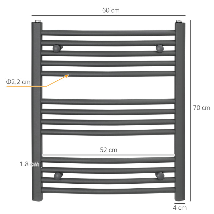 Heated Towel Rail Radiator - Hydronic Bathroom Ladder Warmer, 600mm x 700mm, Grey Finish - Ideal for Central Heating and Cozy Towels