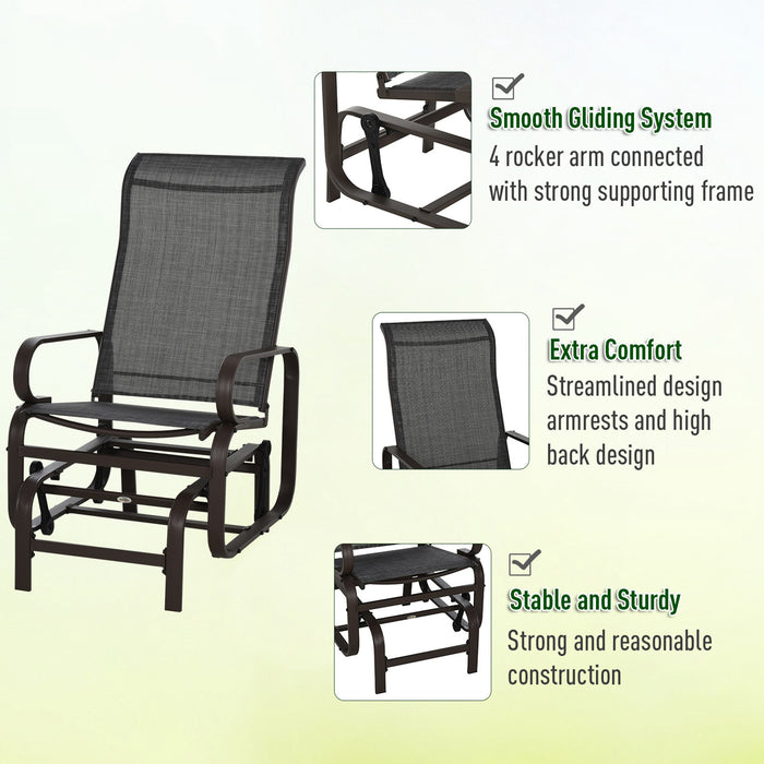 Outdoor Swing Chair Trio with Matching Tea Table - Patio and Garden Rocker Set - Ideal for Leisure and Entertaining Spaces