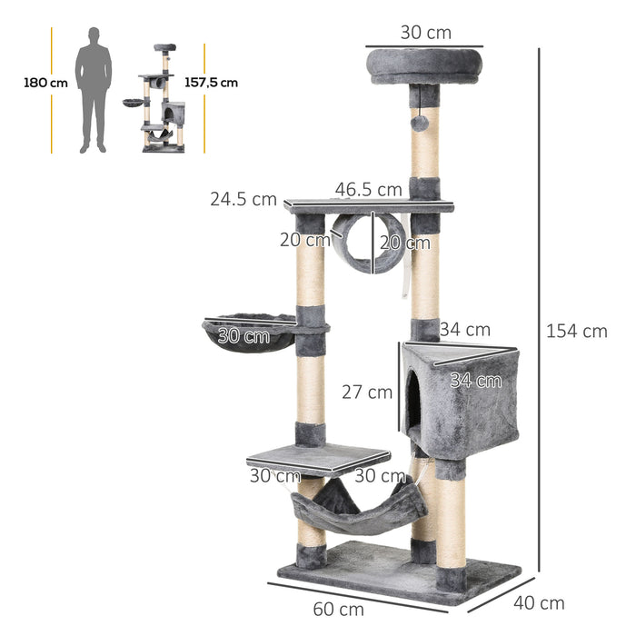 Multi-Level 150CM Cat Tree Condo Tower - Activity Stand House with Scratching Posts and Toys for Kittens - Ideal for Play and Relaxation