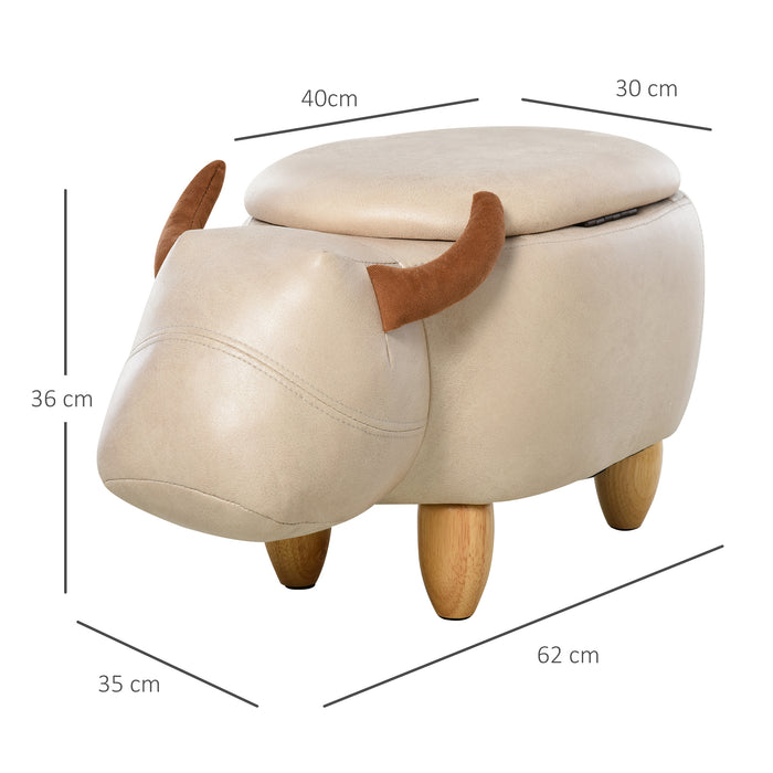 Buffalo-Shaped Storage Ottoman - Padded Lid, Wooden Frame Legs, Adorable Animal Design - Versatile Decoration and Footrest for Kids' Room