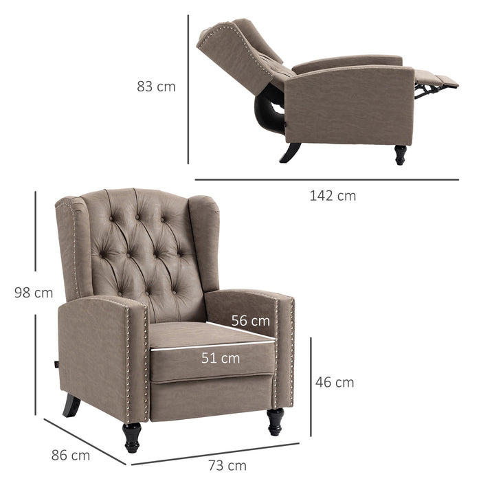 Studded Upholstered Recliner Chair - Luxurious Reclining Comfort with Retractable Footrest - Ideal for Cozy Lounging and Relaxation