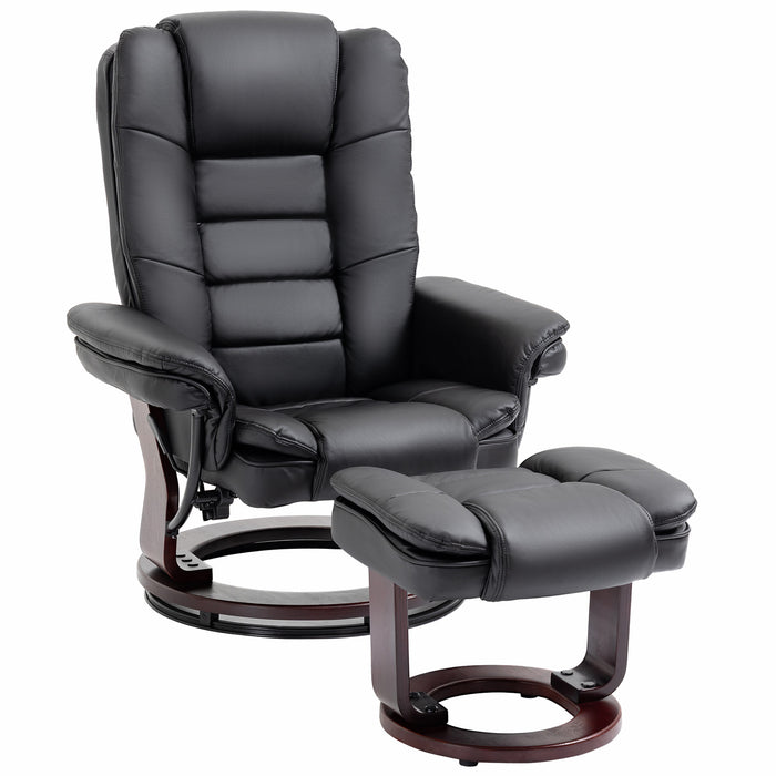 PU Leather Manual Recliner with Swivel Wood Base - Comfortable Lounge Chair and Footrest Set - Ideal for Relaxing and Unwinding in Style