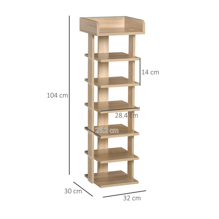 7-Tier Shoe Rack Organizer - Sturdy Wooden Storage Shelf Display, Oak Finish - Ideal for Entryway, Living Room, or Bedroom Organization