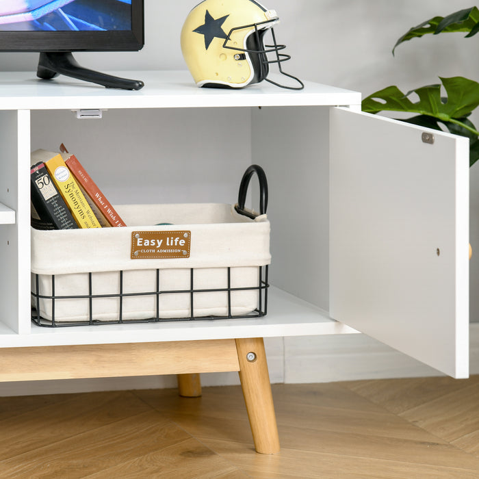 Modern White TV Stand - Accommodates up to 50'' Flat Screens, Storage Shelves & Door - Ideal Entertainment Center for Living Room or Bedroom