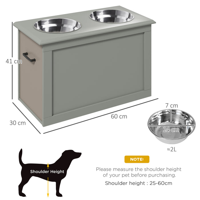 Elevated Dog Feeding Station with Storage - Includes 2 Stainless Steel Bowls, Ideal for Large Dogs - Ergonomic Pet Feeder for Health and Comfort, Grey