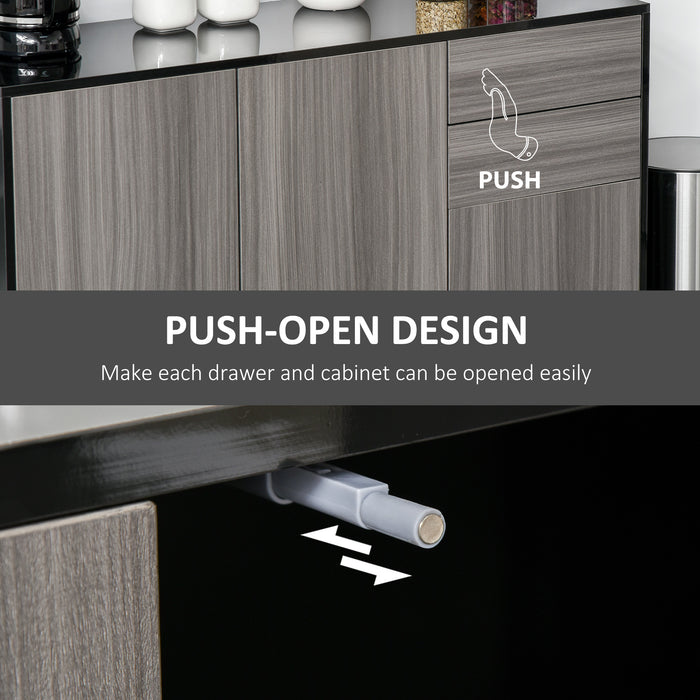 High Gloss Sideboard Storage Unit - Contemporary Push-Open Side Cabinet with 2 Drawers in Light Grey and Black - Stylish Organization for Living Room or Bedroom