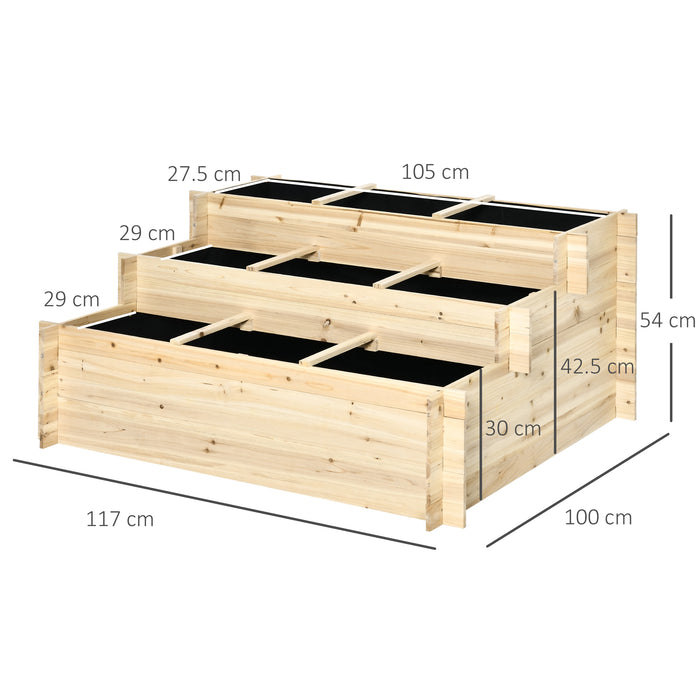 Elevated 3-Tier Garden Bed with 9 Growing Sections - Planter Box with Non-woven Fabric Liner for Vegetables, Flowers, Herbs - Ideal for Outdoor and Indoor Gardening