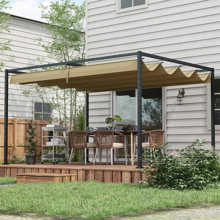 Metal Pergola 3x2m with Retractable Roof - Durable Garden Gazebo Canopy for Outdoor, Patio Use - Khaki Shelter Ideal for Entertainment and Relaxation
