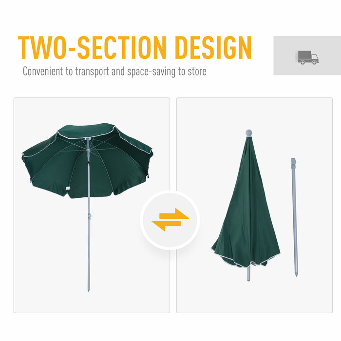 Steel Dark Green Beach Umbrella - Large 2.2m Parasol for Sun Protection - Ideal for Beachgoers and Outdoor Activities