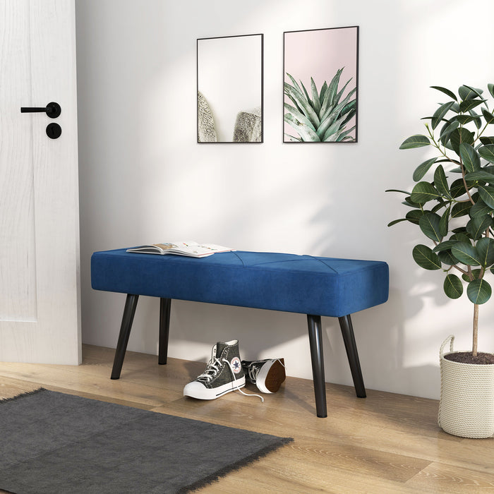 Bedroom Bench with X-Shape Base - Blue Upholstered Seat with Durable Steel Legs - Elegant Seating Solution for End of Bed or Hallway