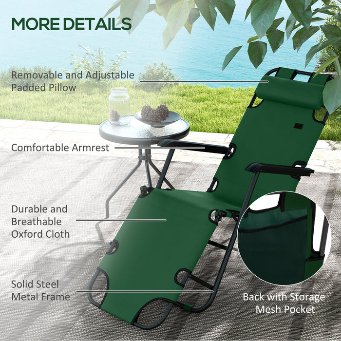 2-in-1 Folding Sun Lounger - Reclining Garden Chair with Adjustable Back and Pillow for Outdoor & Camping - Comfortable Seating Solution for Relaxation and Sunbathing