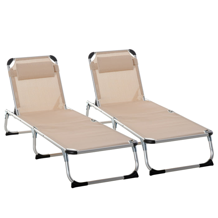 Foldable Sun Lounger Set with Pillow - 5-Position Adjustable Reclining Chair, Lightweight Aluminium Frame - Ideal for Camping and Outdoor Relaxation