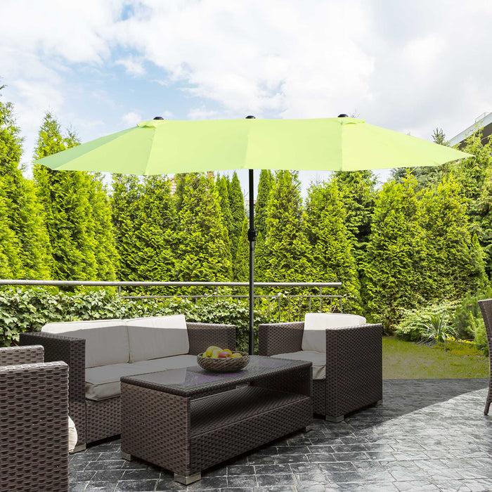 Double-Sided 4.6m Garden Parasol - Large Patio Sun Umbrella & Shelter Canopy in Grass Green - Ideal for Outdoor Shade without Base