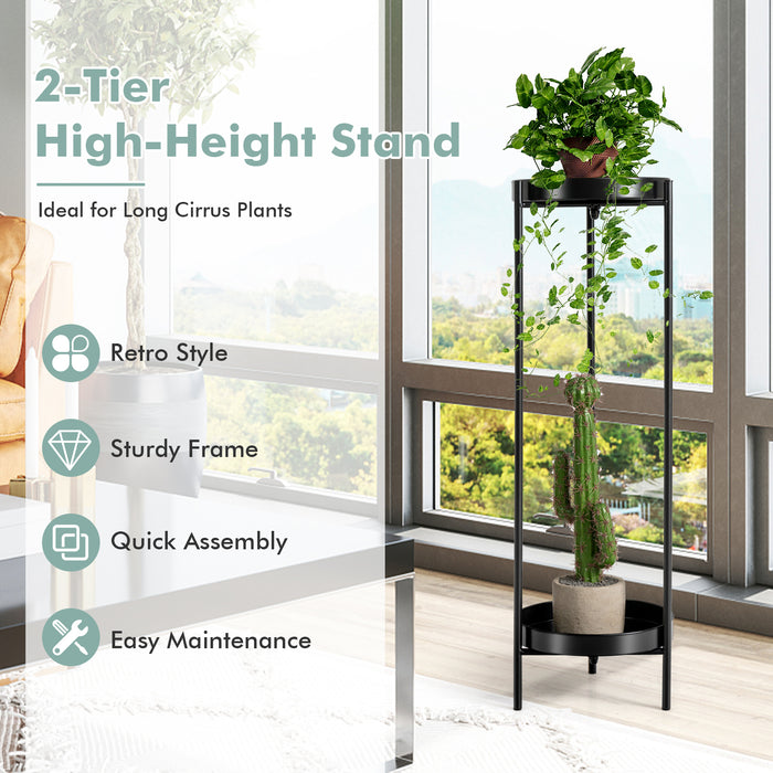Metal Garden Plant Stand 2-Tier - Home and Patio Decor with Removable Trays - Ideal for Displaying Beautiful Plants and Flowers