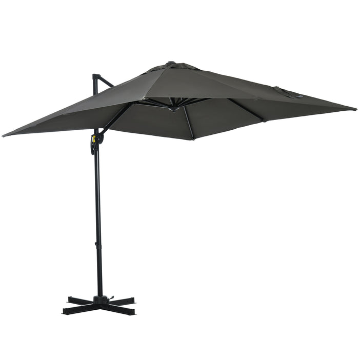 Deluxe 2.5m Cantilever Patio Umbrella - Offset Sun Shade with 360° Rotation & Crank Handle, Grey - Ideal Outdoor Shelter for Gardens, Decks & Patios