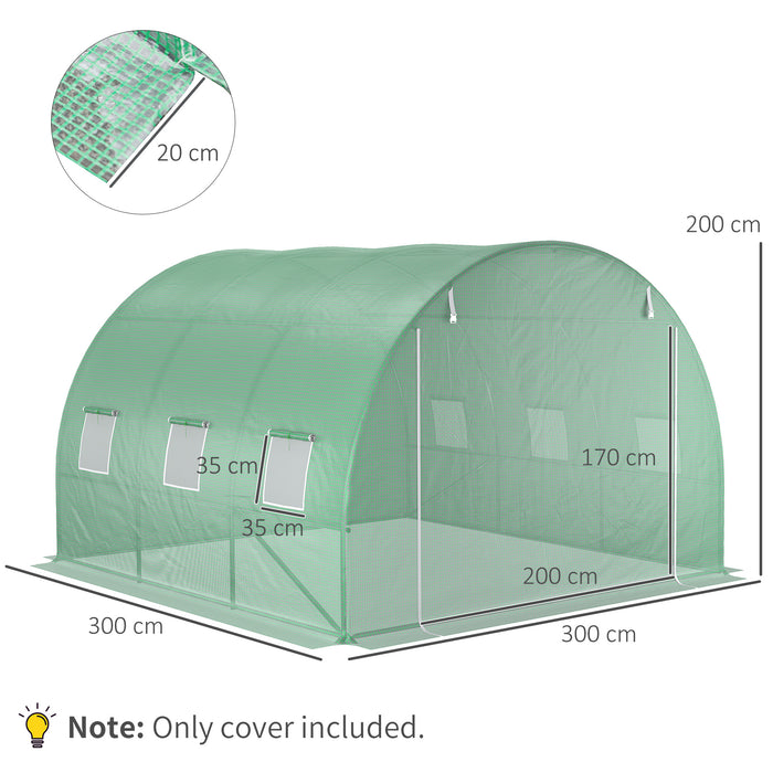 Replacement PE Cover for 3x3x2m Walk-in Tunnel Greenhouse - Green, Roll-Up Windows, Winter Garden Protection - Ideal for Plant Growth and Weather Shield