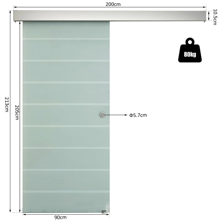 Tempered Glass Sliding Barn Door with Aluminum-Alloy Rail and Handle - Frosted Stripe Design for Modern Interiors - Ideal for Space-Saving and Stylish Privacy Solutions