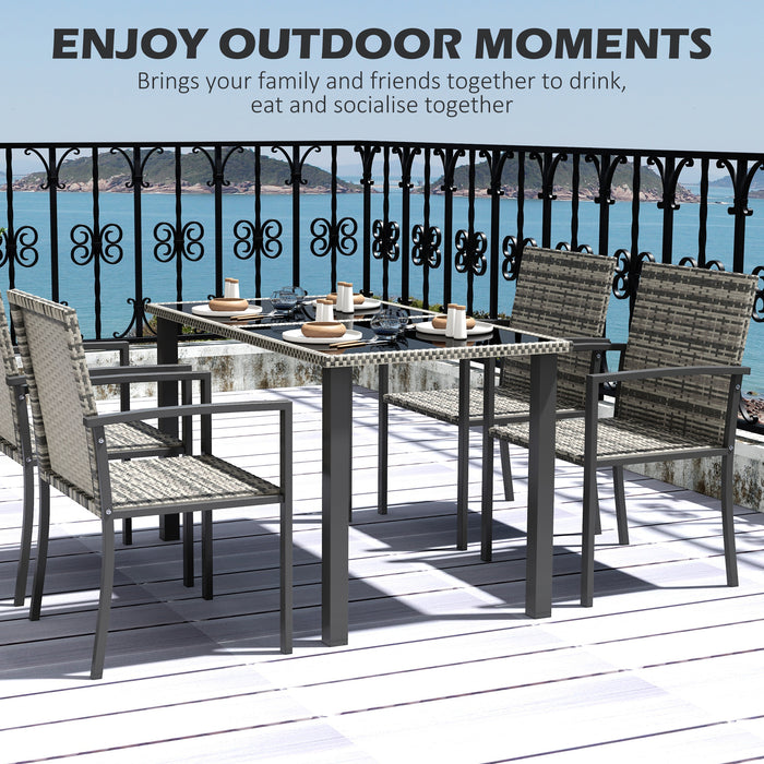 Mixed Grey Outdoor Dining Set - 5-Piece Patio Furniture Ensemble with Tempered Glass Table & 4 Chairs - Perfect for Conservatory and Al Fresco Meals