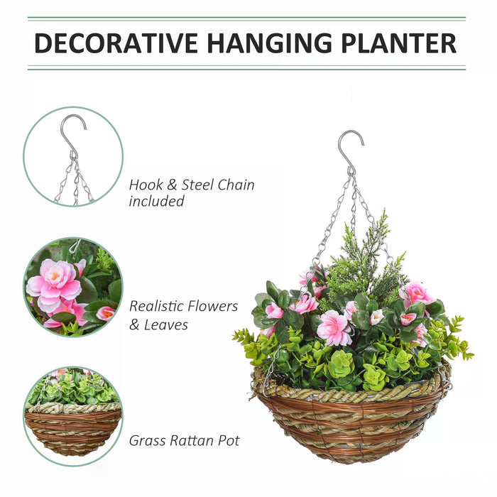 Artificial Lisianthus Flower Arrangement - Set of 2 Hanging Planters with Baskets for Décor - Enhances Indoor & Outdoor Spaces